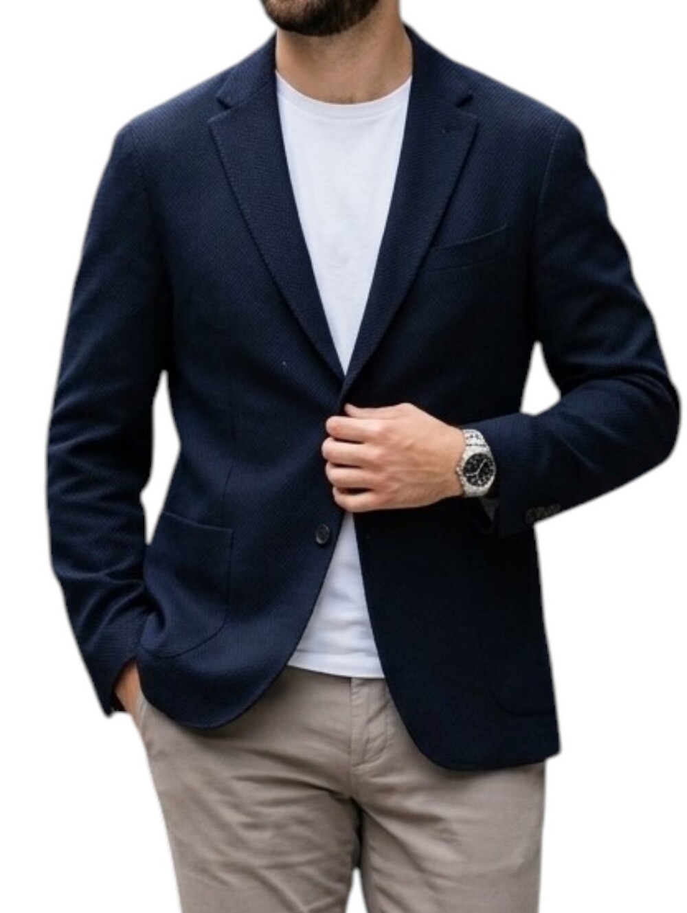 BOSS Hugo Boss Navy Blue Textured Unstructured Knit Blazer Sport Coat 44R